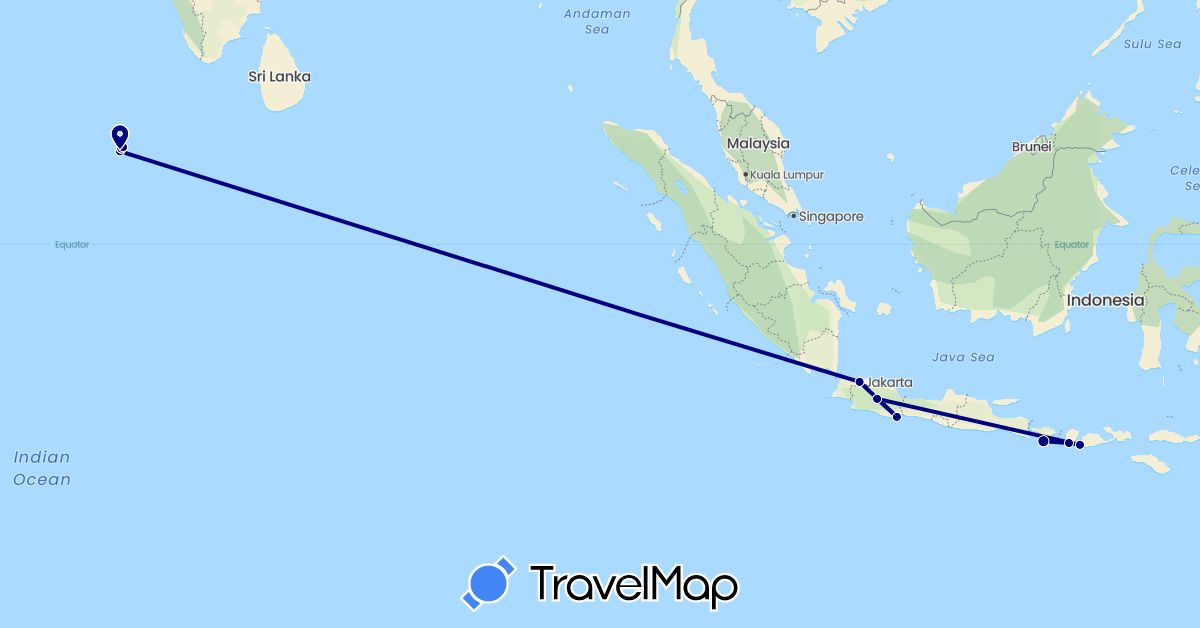 TravelMap itinerary: driving in Indonesia, Maldives (Asia)